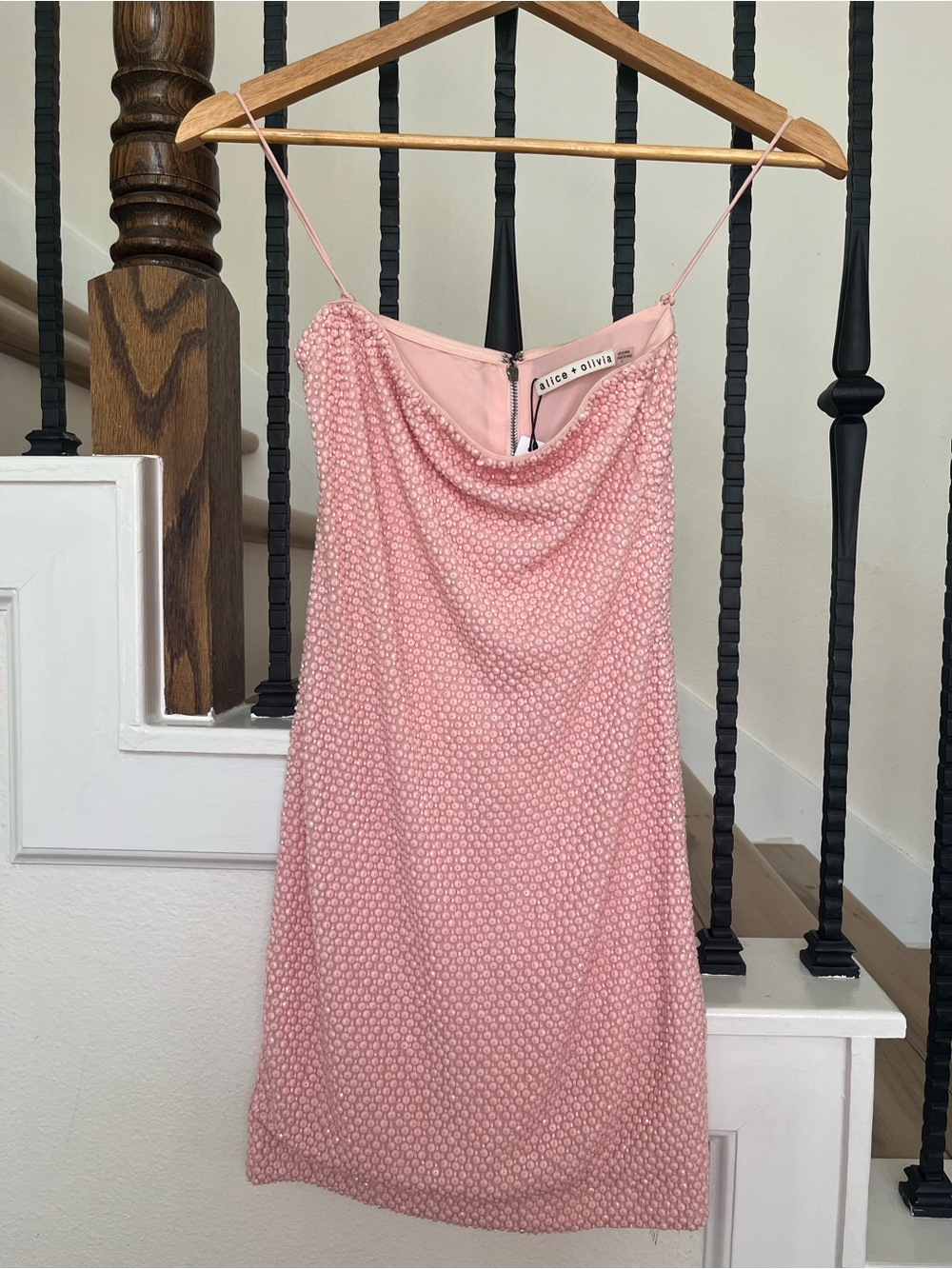 Alice + Olivia Leia Blush Pink Beaded Slip Mini Dress